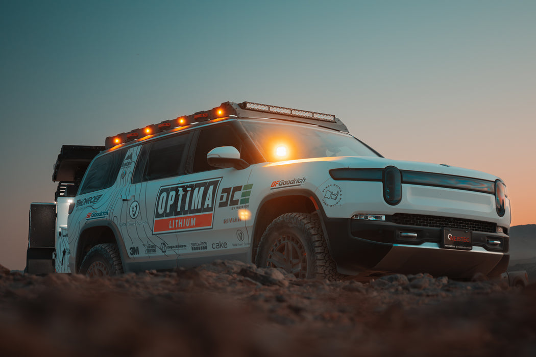 Rivian R1S Roof Rack System With Light Bar Cut Out for Rigid Industries Midnight Series Light Bar